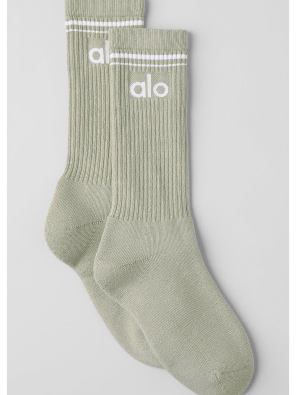 ALO Yoga Unisex Crew Socks in Sage with White Logo